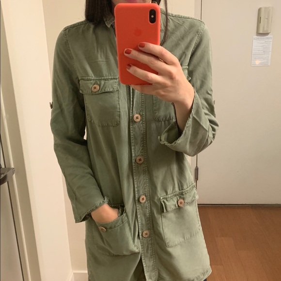 Mango Army Green Button Down Shirt Dress - Picture 4 of 8